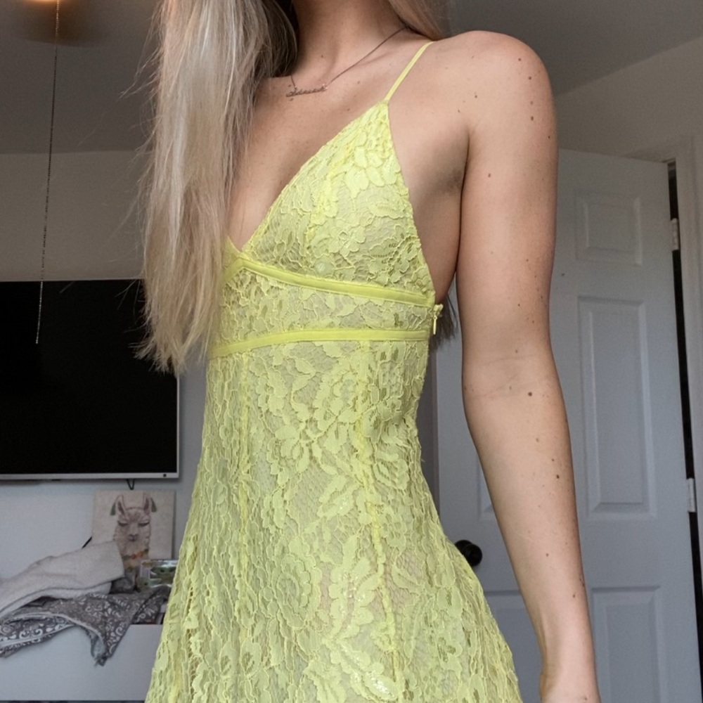 Yellow lace mini dress